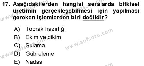 Tarım Alet ve Makinaları Dersi 2020 - 2021 Yılı Yaz Okulu Sınavı 17. Soru