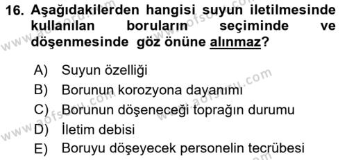 Tarım Alet ve Makinaları Dersi 2021 - 2022 Yılı Yaz Okulu Sınavı 16. Soru