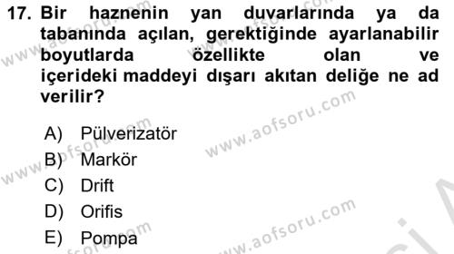 Tarım Alet ve Makinaları Dersi 2021 - 2022 Yılı Yaz Okulu Sınavı 17. Soru