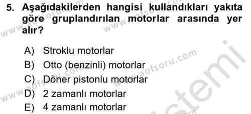 Tarım Alet ve Makinaları Dersi 2022 - 2023 Yılı Yaz Okulu Sınavı 5. Soru