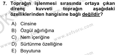 Tarım Alet ve Makinaları Dersi 2022 - 2023 Yılı Yaz Okulu Sınavı 7. Soru