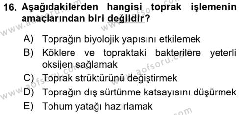 Tarım Alet ve Makinaları Dersi 2023 - 2024 Yılı (Vize) Ara Sınavı 16. Soru