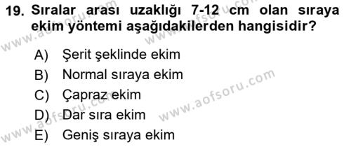 Tarım Alet ve Makinaları Dersi 2023 - 2024 Yılı (Vize) Ara Sınavı 19. Soru