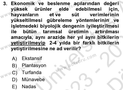 Tarım Alet ve Makinaları Dersi 2023 - 2024 Yılı (Vize) Ara Sınavı 3. Soru