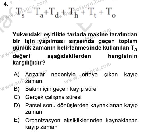 Tarım Alet ve Makinaları Dersi 2023 - 2024 Yılı (Vize) Ara Sınavı 4. Soru