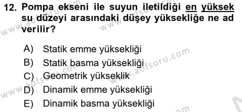 Tarım Alet ve Makinaları Dersi 2023 - 2024 Yılı (Final) Dönem Sonu Sınavı 12. Soru