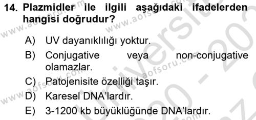 Fitopatoloji Dersi 2020 - 2021 Yılı Yaz Okulu Sınavı 14. Soru