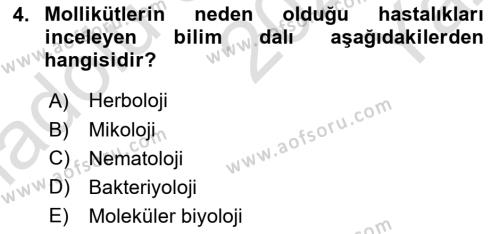 Fitopatoloji Dersi 2020 - 2021 Yılı Yaz Okulu Sınavı 4. Soru