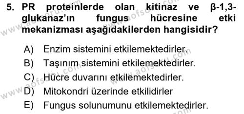 Fitopatoloji Dersi 2020 - 2021 Yılı Yaz Okulu Sınavı 5. Soru