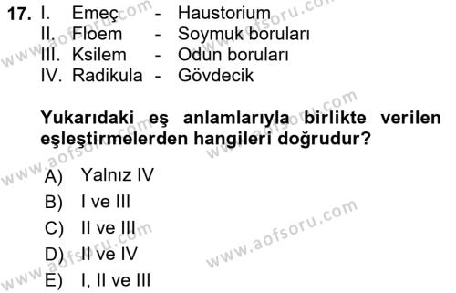 Fitopatoloji Dersi 2021 - 2022 Yılı (Final) Dönem Sonu Sınavı 17. Soru