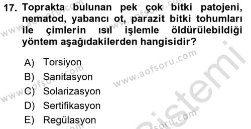 Fitopatoloji Dersi 2021 - 2022 Yılı Yaz Okulu Sınavı 17. Soru