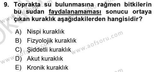 Fitopatoloji Dersi 2021 - 2022 Yılı Yaz Okulu Sınavı 9. Soru