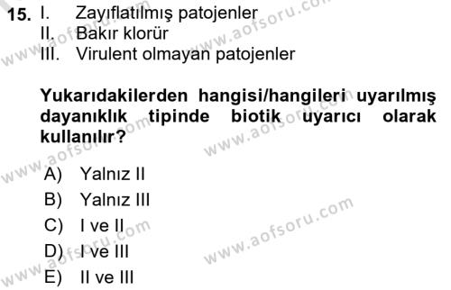 Fitopatoloji Dersi 2022 - 2023 Yılı (Vize) Ara Sınavı 15. Soru