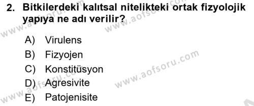 Fitopatoloji Dersi 2022 - 2023 Yılı (Vize) Ara Sınavı 2. Soru