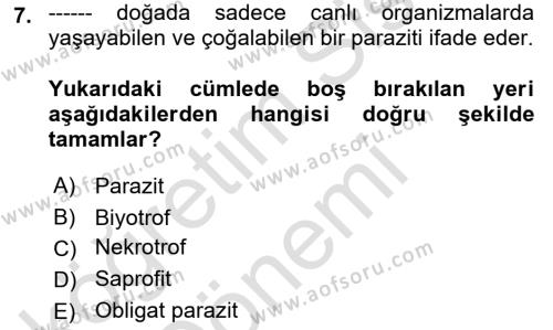 Fitopatoloji Dersi 2022 - 2023 Yılı (Vize) Ara Sınavı 7. Soru