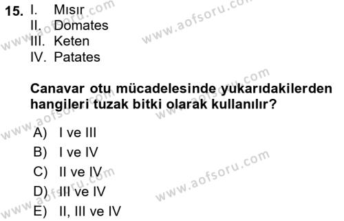 Fitopatoloji Dersi 2022 - 2023 Yılı (Final) Dönem Sonu Sınavı 15. Soru