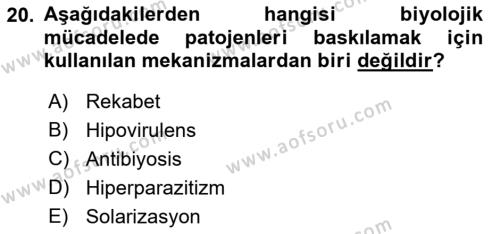 Fitopatoloji Dersi 2022 - 2023 Yılı Yaz Okulu Sınavı 20. Soru