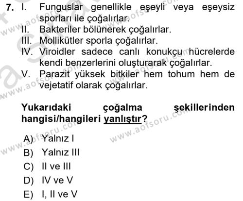 Fitopatoloji Dersi 2023 - 2024 Yılı (Vize) Ara Sınavı 7. Soru