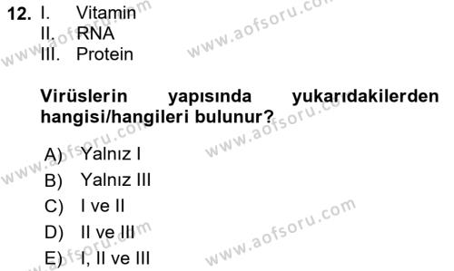 Fitopatoloji Dersi 2023 - 2024 Yılı (Final) Dönem Sonu Sınavı 12. Soru