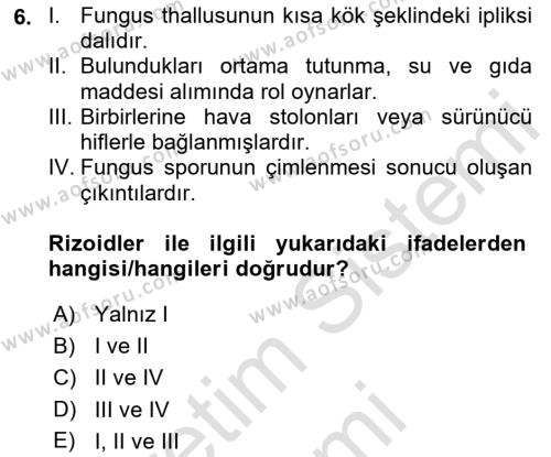 Fitopatoloji Dersi 2023 - 2024 Yılı (Final) Dönem Sonu Sınavı 6. Soru