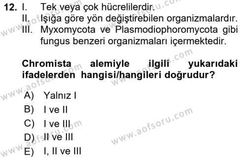 Fitopatoloji Dersi 2023 - 2024 Yılı Yaz Okulu Sınavı 12. Soru