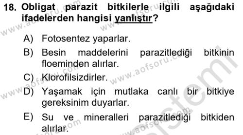 Fitopatoloji Dersi 2023 - 2024 Yılı Yaz Okulu Sınavı 18. Soru