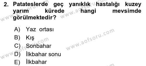 Fitopatoloji Dersi 2023 - 2024 Yılı Yaz Okulu Sınavı 2. Soru