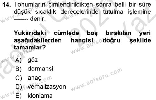 Peyzaj Çevre ve Tarım Dersi 2020 - 2021 Yılı Yaz Okulu Sınavı 14. Soru