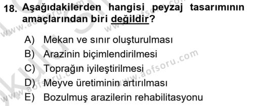 Peyzaj Çevre ve Tarım Dersi 2020 - 2021 Yılı Yaz Okulu Sınavı 18. Soru