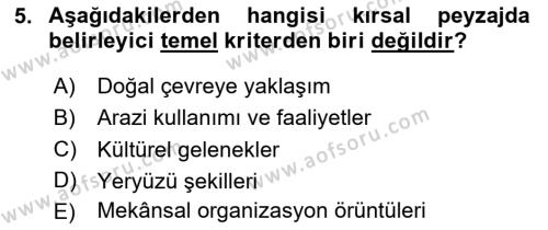 Peyzaj Çevre ve Tarım Dersi 2020 - 2021 Yılı Yaz Okulu Sınavı 5. Soru