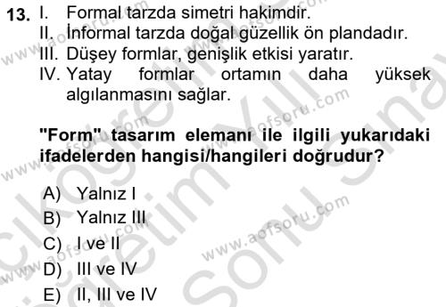 Peyzaj Çevre ve Tarım Dersi 2021 - 2022 Yılı (Final) Dönem Sonu Sınavı 13. Soru