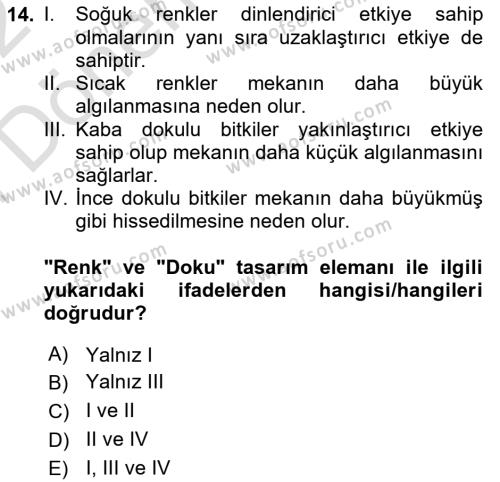 Peyzaj Çevre ve Tarım Dersi 2021 - 2022 Yılı (Final) Dönem Sonu Sınavı 14. Soru