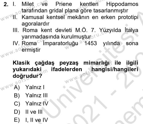 Peyzaj Çevre ve Tarım Dersi 2021 - 2022 Yılı (Final) Dönem Sonu Sınavı 2. Soru