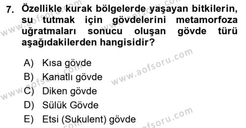 Peyzaj Çevre ve Tarım Dersi 2021 - 2022 Yılı (Final) Dönem Sonu Sınavı 7. Soru