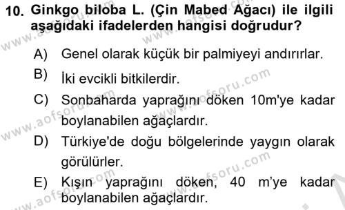 Peyzaj Çevre ve Tarım Dersi 2021 - 2022 Yılı Yaz Okulu Sınavı 10. Soru