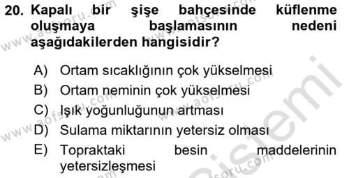 Peyzaj Çevre ve Tarım Dersi 2021 - 2022 Yılı Yaz Okulu Sınavı 20. Soru