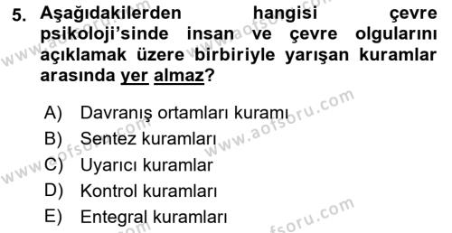 Peyzaj Çevre ve Tarım Dersi 2023 - 2024 Yılı (Vize) Ara Sınavı 5. Soru