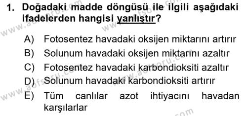 Peyzaj Çevre ve Tarım Dersi 2023 - 2024 Yılı (Final) Dönem Sonu Sınavı 1. Soru