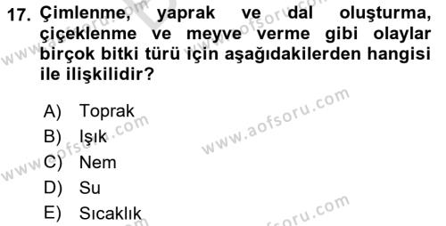 Peyzaj Çevre ve Tarım Dersi 2023 - 2024 Yılı (Final) Dönem Sonu Sınavı 17. Soru