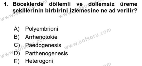 Entomoloji Dersi 2017 - 2018 Yılı (Final) Dönem Sonu Sınavı 1. Soru