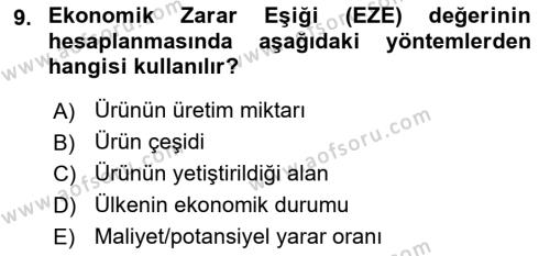 Entomoloji Dersi 2017 - 2018 Yılı (Final) Dönem Sonu Sınavı 9. Soru