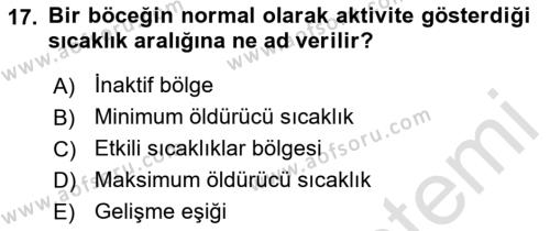 Entomoloji Dersi 2018 - 2019 Yılı 3 Ders Sınavı 17. Soru