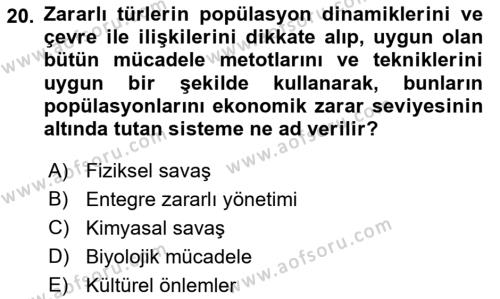 Entomoloji Dersi 2018 - 2019 Yılı 3 Ders Sınavı 20. Soru