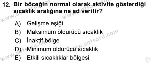 Entomoloji Dersi 2018 - 2019 Yılı (Final) Dönem Sonu Sınavı 12. Soru