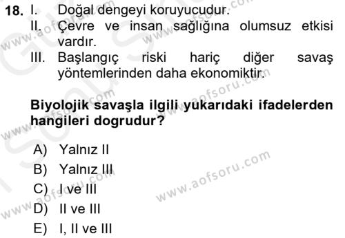 Entomoloji Dersi 2018 - 2019 Yılı (Final) Dönem Sonu Sınavı 18. Soru