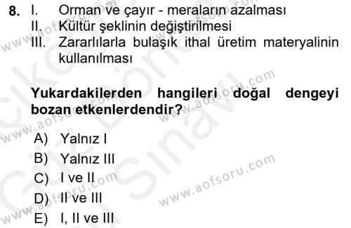 Entomoloji Dersi 2018 - 2019 Yılı (Final) Dönem Sonu Sınavı 8. Soru