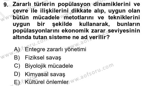 Entomoloji Dersi 2018 - 2019 Yılı (Final) Dönem Sonu Sınavı 9. Soru