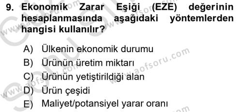 Entomoloji Dersi 2019 - 2020 Yılı (Final) Dönem Sonu Sınavı 9. Soru