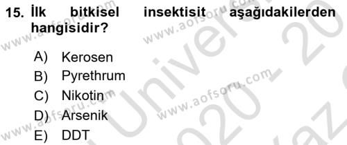 Entomoloji Dersi 2020 - 2021 Yılı Yaz Okulu Sınavı 15. Soru