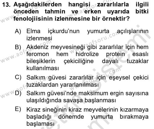 Entomoloji Dersi 2021 - 2022 Yılı (Final) Dönem Sonu Sınavı 13. Soru